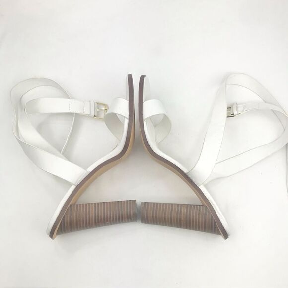 Lulu’s SHELBIE White Leather Ankle Strap Stacked Heel Open Toe Sandals - Picture 11 of 16